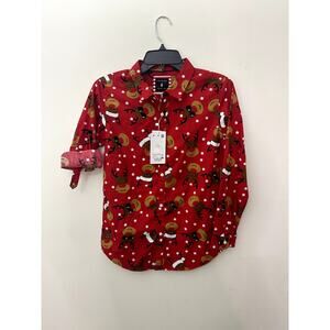 Cactus Boys Red Reindeer Roll Tab Button Down Shirt 9/10 NWT
